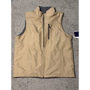 Izod Tech Dobby Wind Water Resist Golf Vest Khaki‎ /grey Large Men's reversible